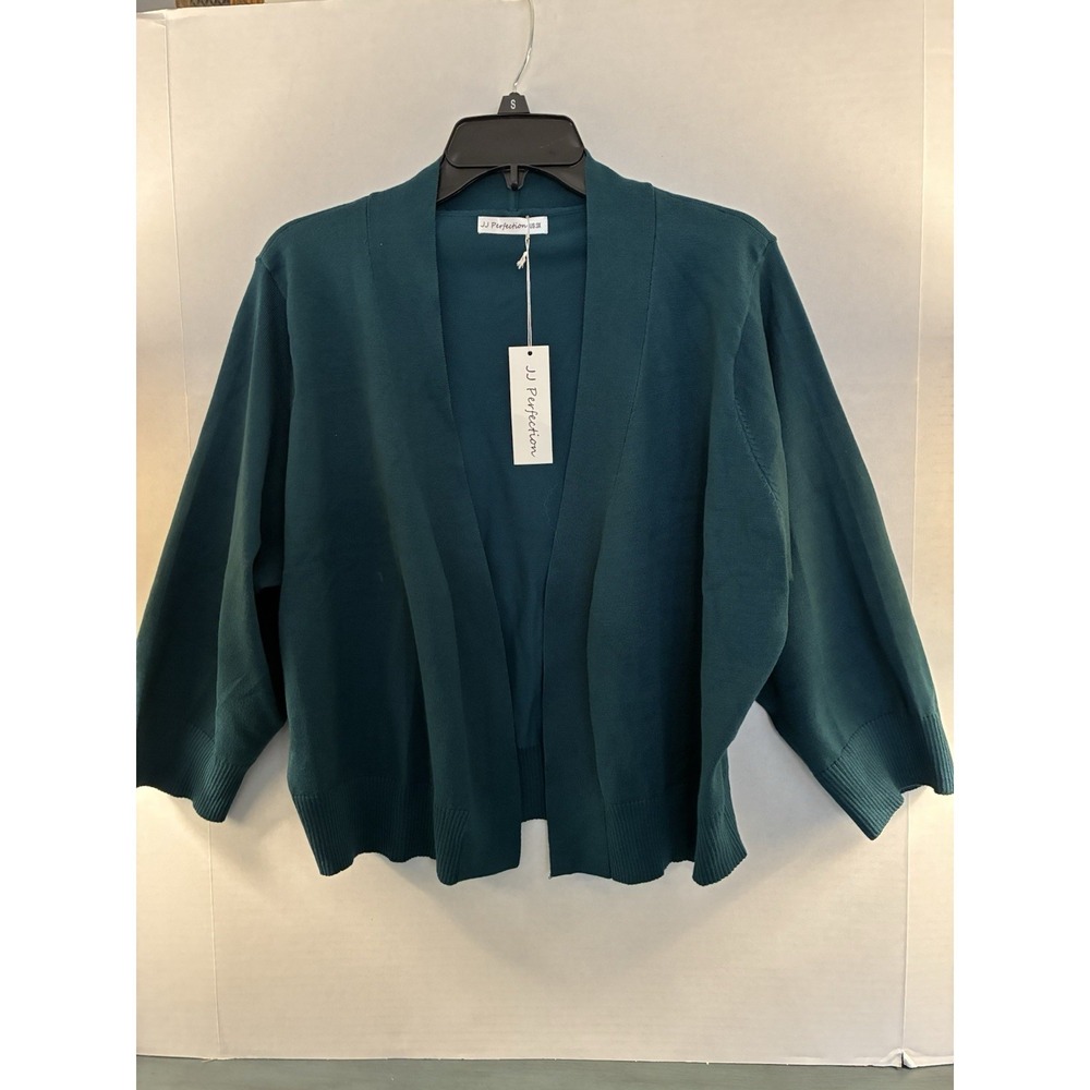 JJ Perfection 3X 3X Runs Small Teal Cardigan‎ Open Front Quiet Luxury Minimalist